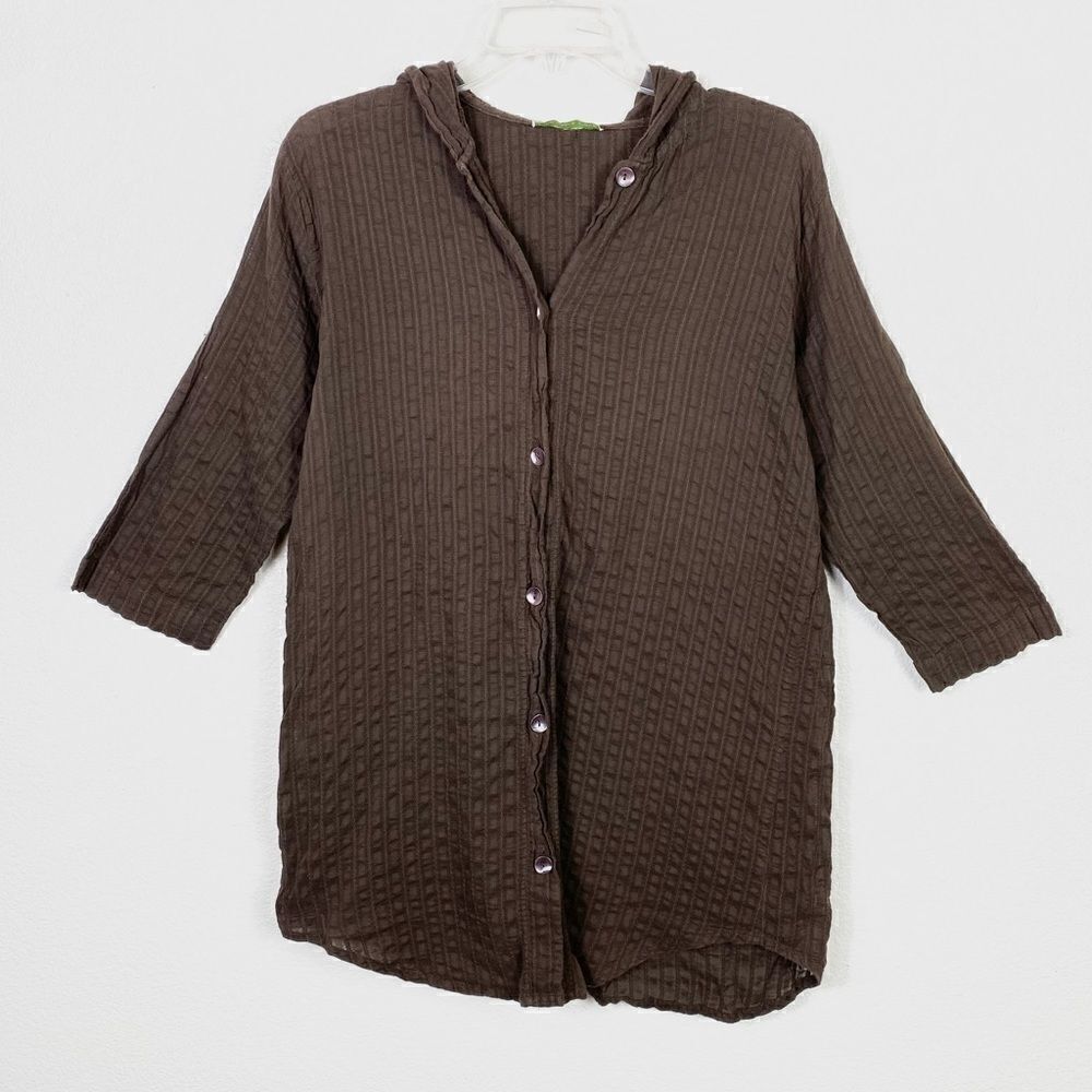 Pineapple Cove Brown Hooded Button Up Shirt